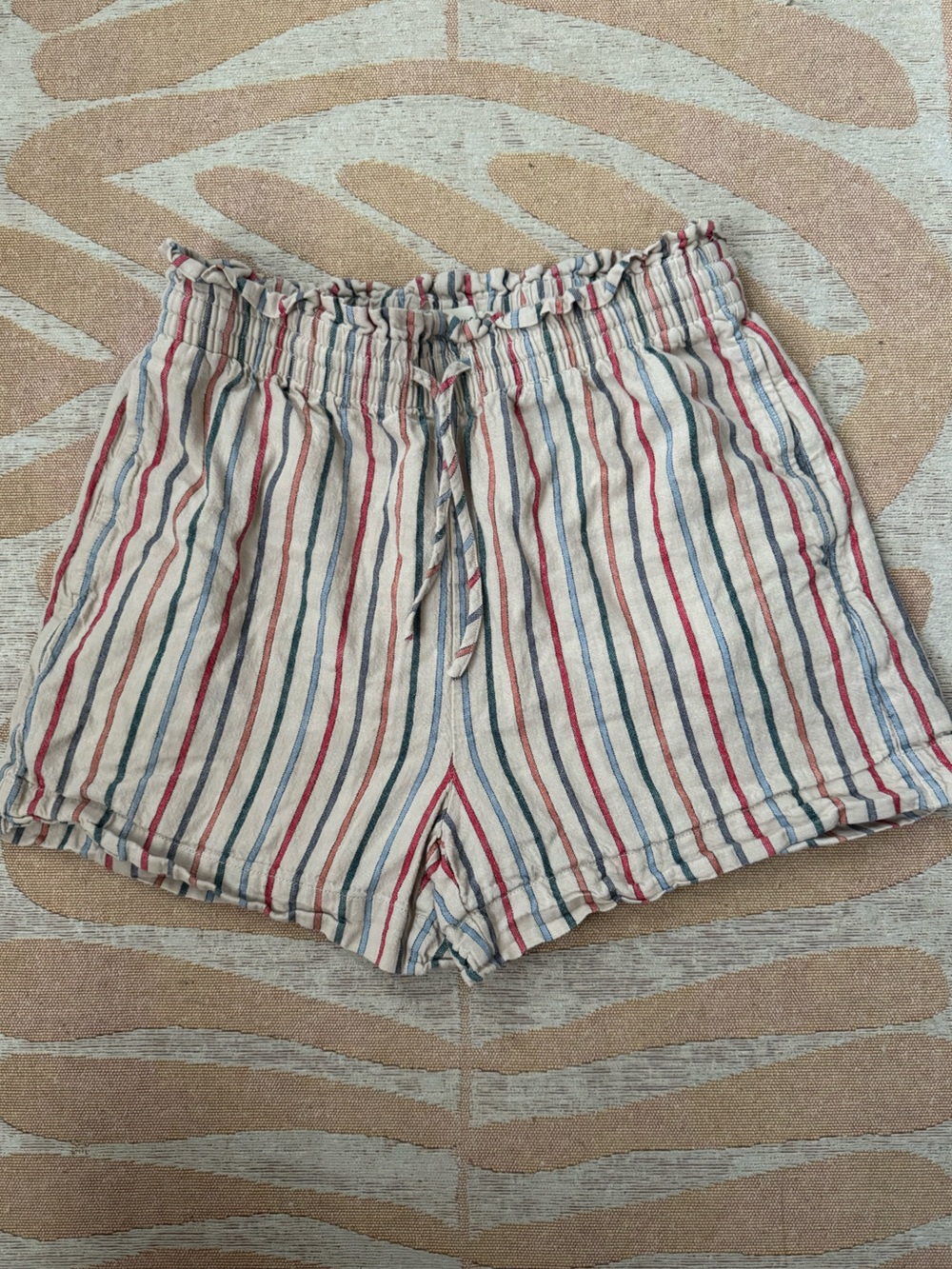 Madewell Cream Colorful Stripe High-Waist Linen Women’s Shorts